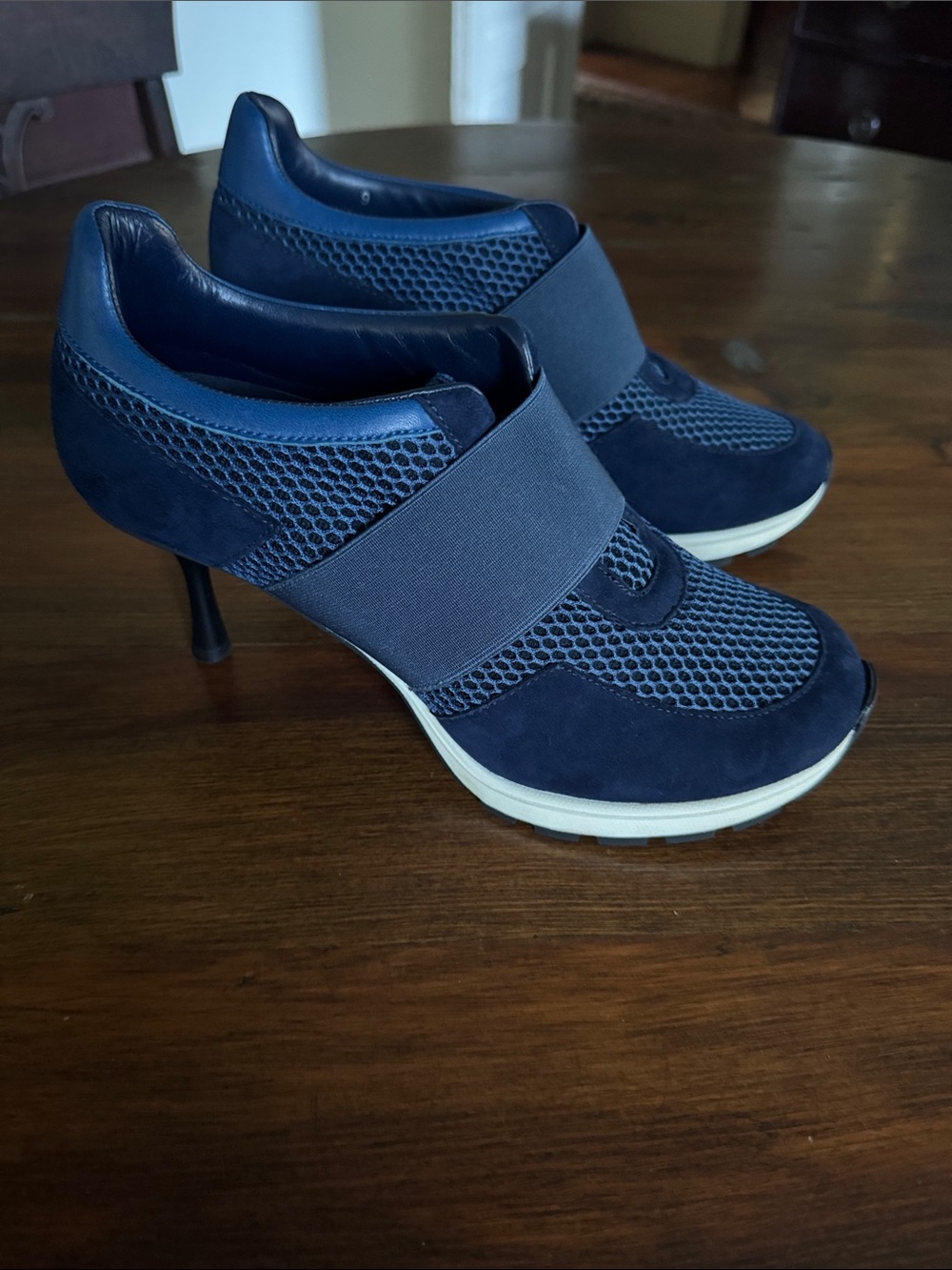 SNEEX Women’s Navy Blue Slip-On High-Heel Sneakers